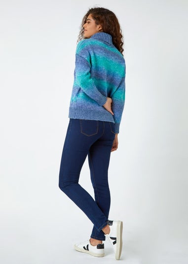 Roman Blue Roll Neck Ombre Jumper