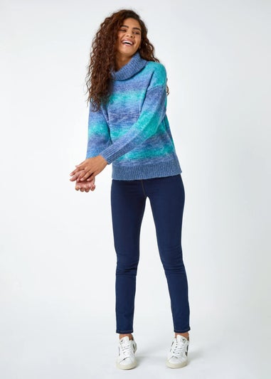 Roman Blue Roll Neck Ombre Jumper