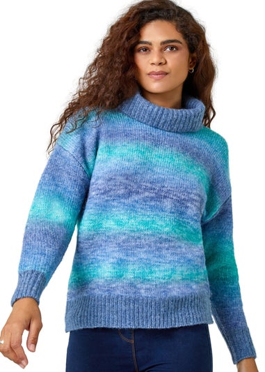 Roman Blue Roll Neck Ombre Jumper