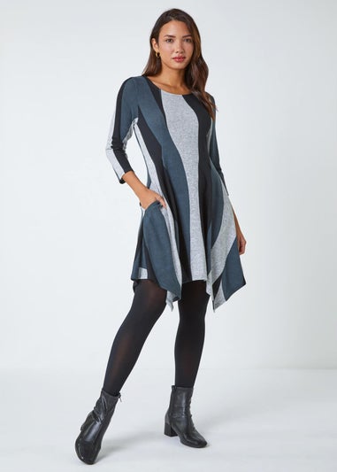 Roman Grey Ribbon Print Stretch Dress