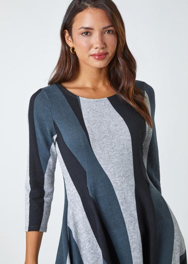 Roman Grey Ribbon Print Stretch Dress