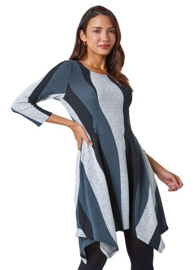 Roman Grey Ribbon Print Stretch Dress