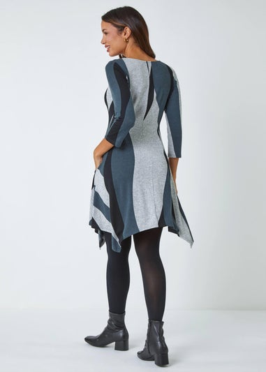 Roman Grey Ribbon Print Stretch Dress