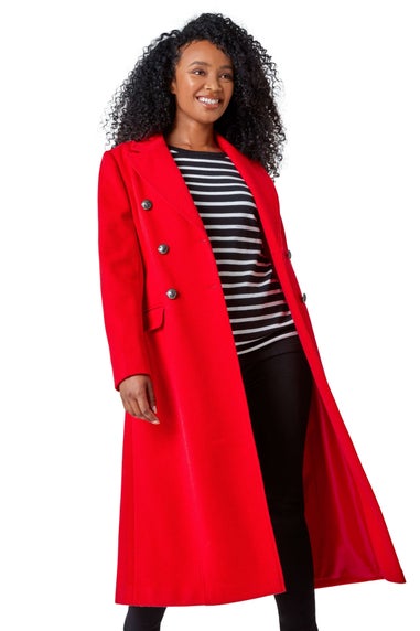 Roman Petite Red Longline Belted Military Coat