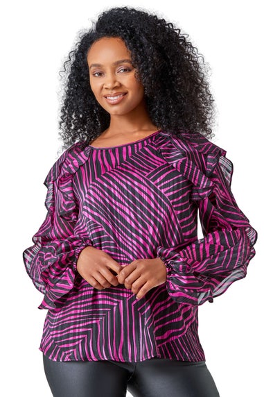 Roman Petite Pink Abstract Print Frill Detail Top