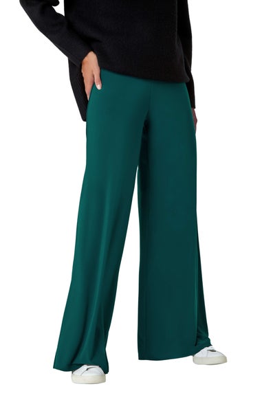 Roman Teal Elastic Waist Wide Leg Stretch Trousers