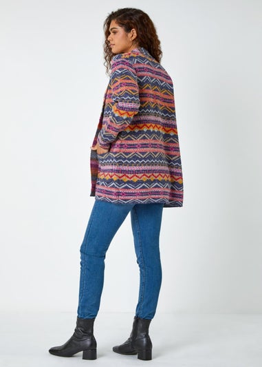 Roman Pink Aztec Pocket Detail Longline Cardigan