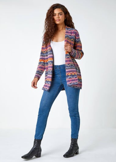 Roman Pink Aztec Pocket Detail Longline Cardigan