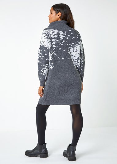 Roman Dark Grey Abstract Print Cowl Neck Jumper Dress