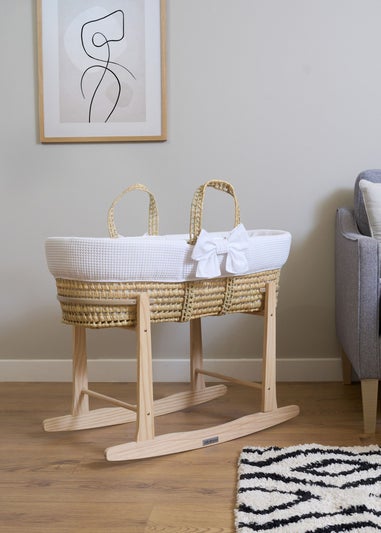 Clair de Lune Chelsea Palm Moses Basket - With Natural Rocking Stand