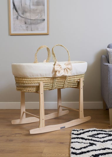 Clair de Lune Chelsea Palm Moses Basket - With Natural Rocking Stand