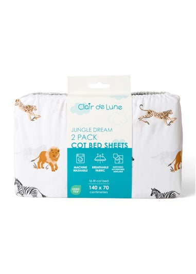 Clair de Lune Jungle Dream 2 Pack Cot Bed Sheets - 140 x 70 cm