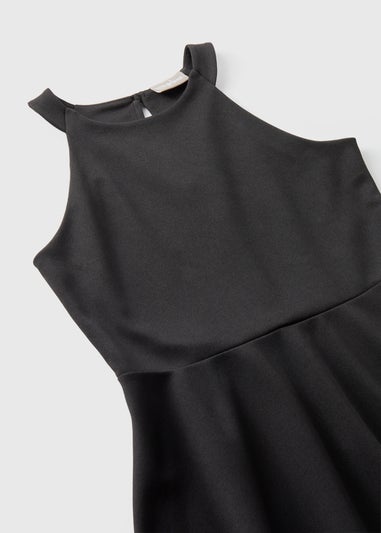 Girls Black Scuba Mesh Detail Dress (7-13yrs)