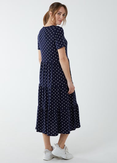 Blue Vanilla Navy Tiered Smock Midi Dress