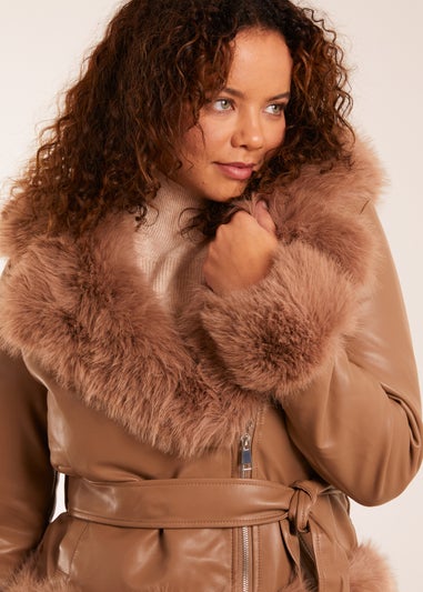 Blue Vanilla Brown Faux Fur Cropped Leather Look Jacket