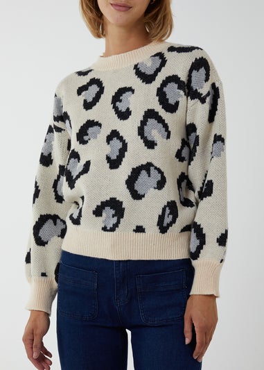 Blue Vanilla Grey Oversized Leopard Print Jumper