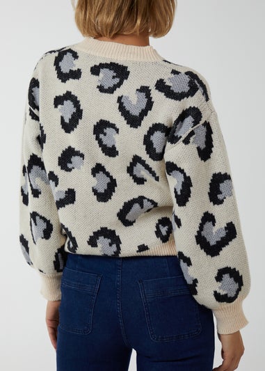 Blue Vanilla Grey Oversized Leopard Print Jumper