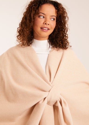 Blue Vanilla Beige Wrap Through Crossover Cape