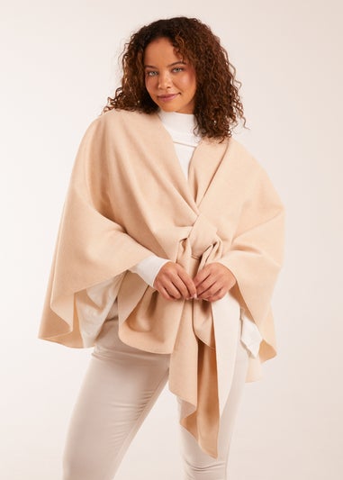 Blue Vanilla Beige Wrap Through Crossover Cape