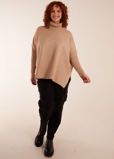 Blue Vanilla Beige Curve High Neck Boxy Jumper