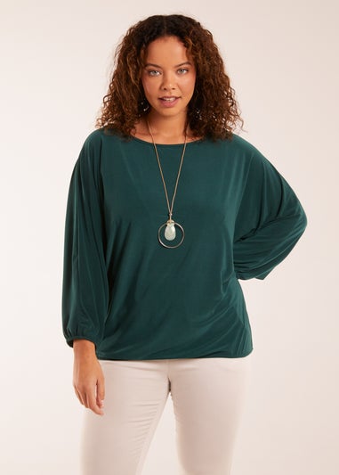 Blue Vanilla Bottle Green Batwing Necklace Elasticated Hem Top