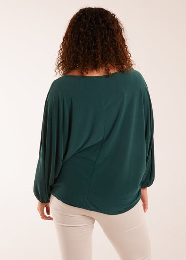 Blue Vanilla Bottle Green Batwing Necklace Elasticated Hem Top