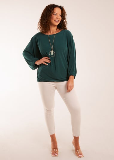 Blue Vanilla Bottle Green Batwing Necklace Elasticated Hem Top