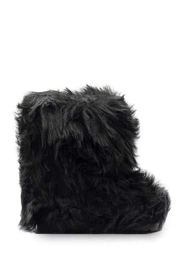 Where's That From Black Malaya Fluffy Faux Fur Ankle Boots