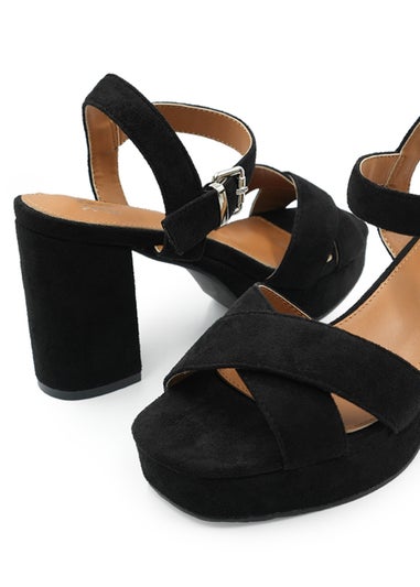 Where's That From Black Suede Marcia Platform Strappy Block Heels
