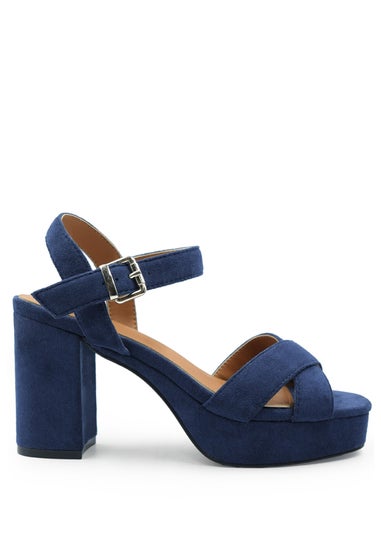 Where's That From Navy Suede Marcia Platform Strappy Block Heels
