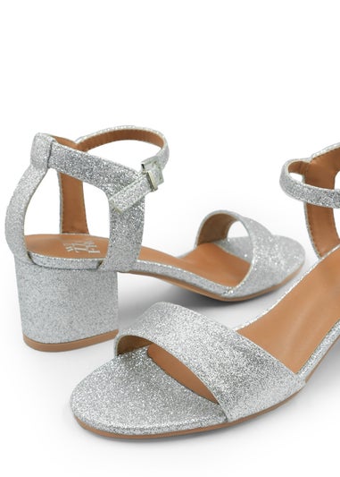 Wide Fit Silver Glitter 2 Part Block Heels | New Look