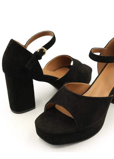 Where's That From Black Suede Marin Platform Strappy Block Heels