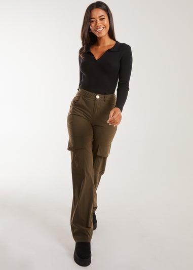 Pink Vanilla Khaki Wide Leg Pocket Cargo Pants