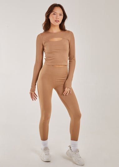 Pink Vanilla Camel Rib Long Sleeve Cut Out Top