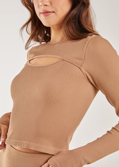 Pink Vanilla Camel Rib Long Sleeve Cut Out Top