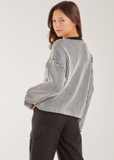 Pink Vanilla Black Striped Ribbed Long Sleeve Jumper