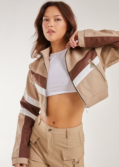 Pink Vanilla Brown Cropped Racer Jacket