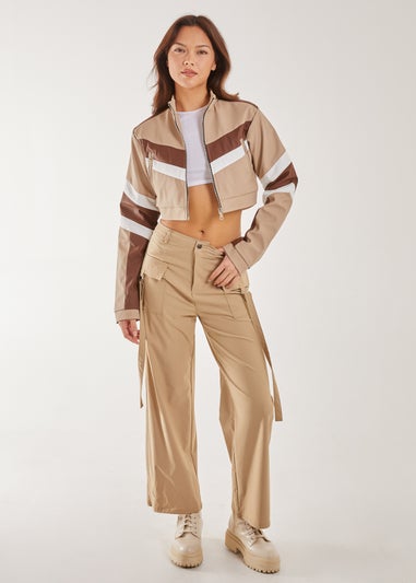 Pink Vanilla Brown Cropped Racer Jacket