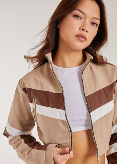 Pink Vanilla Brown Cropped Racer Jacket