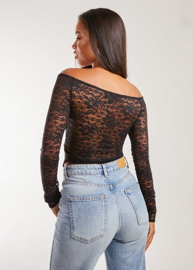 Pink Vanilla Black Lace Butterfly Long Sleeve Top