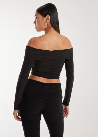 Pink Vanilla Black Corsage Detail Bardot Long Sleeve Top