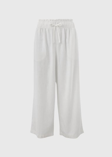 Papaya Petite White Linen Wide Leg Crop Trousers