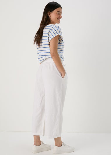 Papaya Petite White Linen Wide Leg Crop Trousers