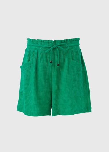 Green Textured Shorts