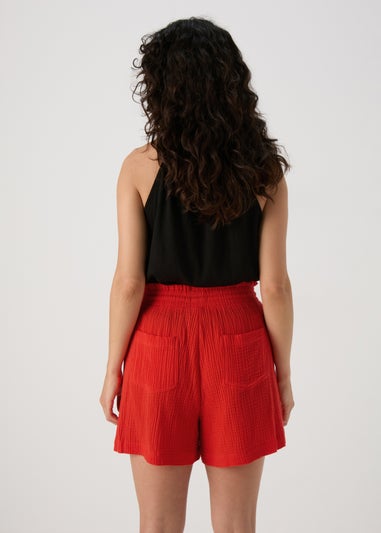 Red Textured Shorts