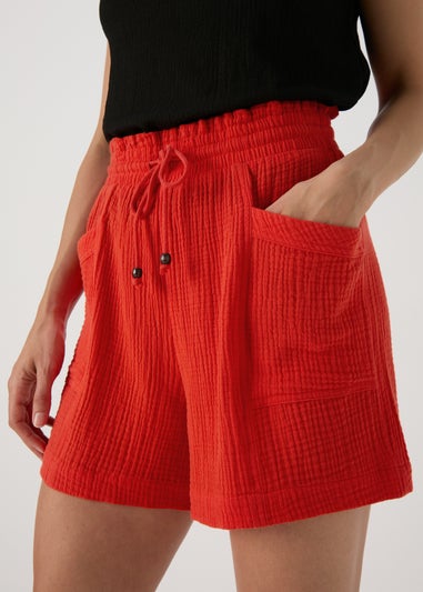 Red Textured Shorts