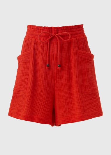 Red Textured Shorts