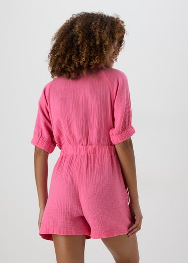 Pink Double Cloth Playsuit