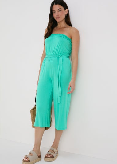 Turquoise Bandeau Jersey Jumpsuit