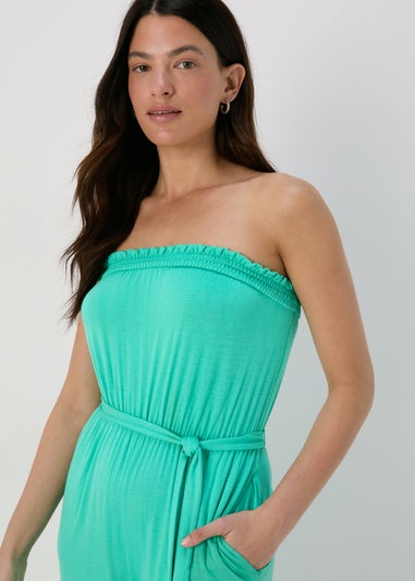 Turquoise Bandeau Jersey Jumpsuit